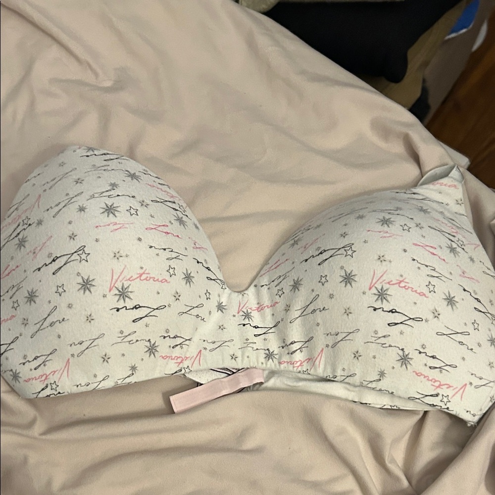 Victoria's Secret Cream Bra with Pink and Gray Accents